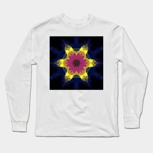 Retro Mandala Flower Pink Yellow and Blue Long Sleeve T-Shirt